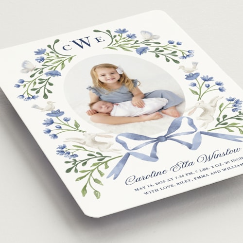 This is a bluebell birth announcement magnets with standard by Alice Nelen called floral forest friends printing on magnet paper in magnet
