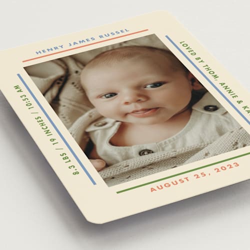 This is a halo birth announcement magnets with standard by Baumbirdy called framework printing on magnet paper in magnet