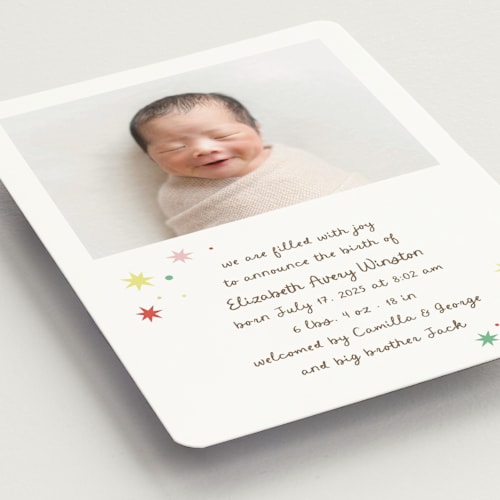 This is a strawberry birth announcement magnets with standard by Megan Davis called constellation printing on magnet paper in magnet