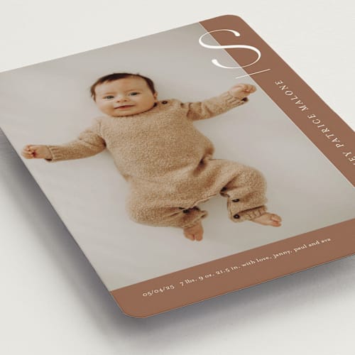 This is a rust birth announcement magnets with standard by Stacey Meacham called fresh air printing on magnet paper in magnet