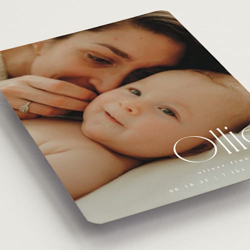 This is a cotton birth announcement magnets with standard by Kristie Kern called ollie printing on magnet paper in magnet