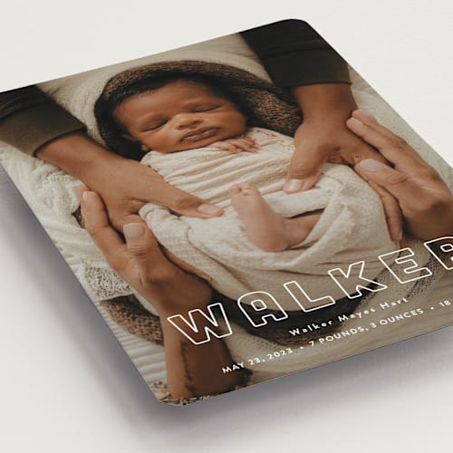 This is a powder birth announcement magnets with standard by Sara Hicks Malone called snug printing on magnet paper in magnet