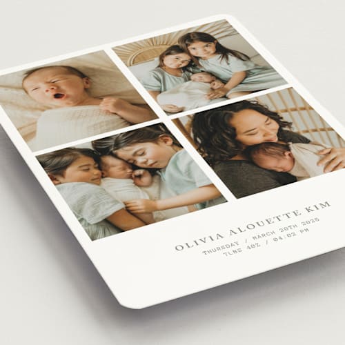 This is a snow birth announcement magnets with standard by Bramble Studio called love in a grid printing on magnet paper in magnet