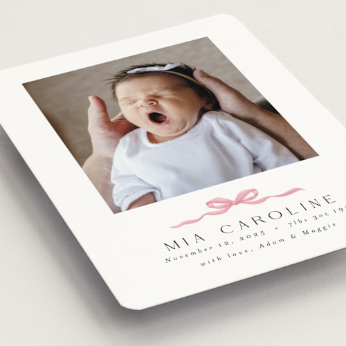 This is a cotton candy birth announcement magnets with standard by Paula Pecevich called sweet bow printing on magnet paper in magnet