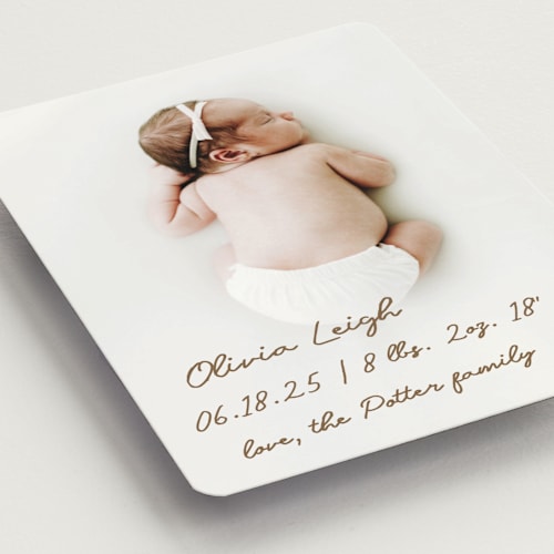 This is a bark birth announcement magnets with standard by AK Graphics called signed with love printing on magnet paper in magnet