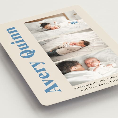 This is a blueberry birth announcement magnets with standard by Benita Crandall called moderne bébé printing on magnet paper in magnet