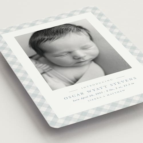 This is a sky birth announcement magnets with standard by Lea Delaveris called checked printing on magnet paper in magnet