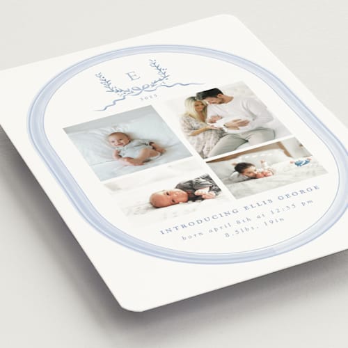 This is a frost birth announcement magnets with standard by Corinne Malesic called festive monogram printing on magnet paper in magnet