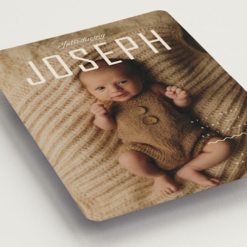 This is a cream birth announcement magnets with standard by Vivian Yiwing called cover printing on magnet paper in magnet