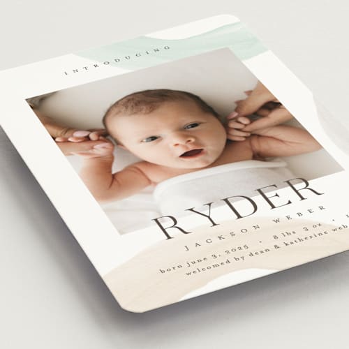 This is a wanderlust birth announcement magnets with standard by Pixel and Hank called shapes and colors printing on magnet paper in magnet