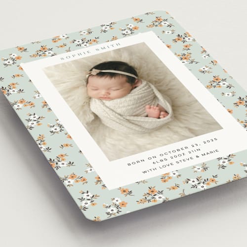 This is a mojito birth announcement magnets with standard by Sherley Ferreira called spring gardens printing on magnet paper in magnet