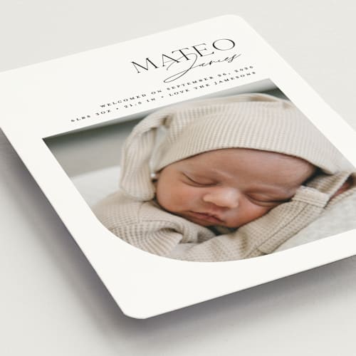 This is a snow birth announcement magnets with standard by Erin Deegan called modern arc printing on magnet paper in magnet