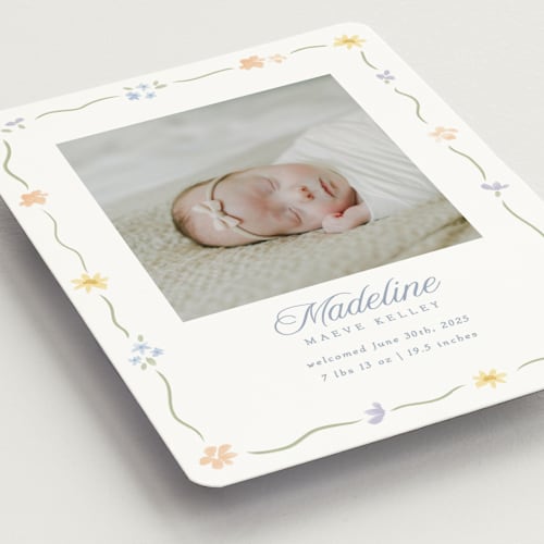 This is a bouquet birth announcement magnets with standard by Robert and Stella called petite garden printing on magnet paper in magnet