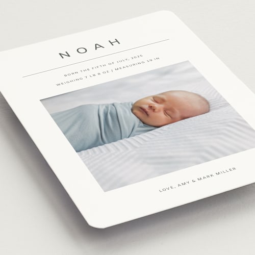 This is a cotton birth announcement magnets with standard by Ani Somi called noah printing on magnet paper in magnet