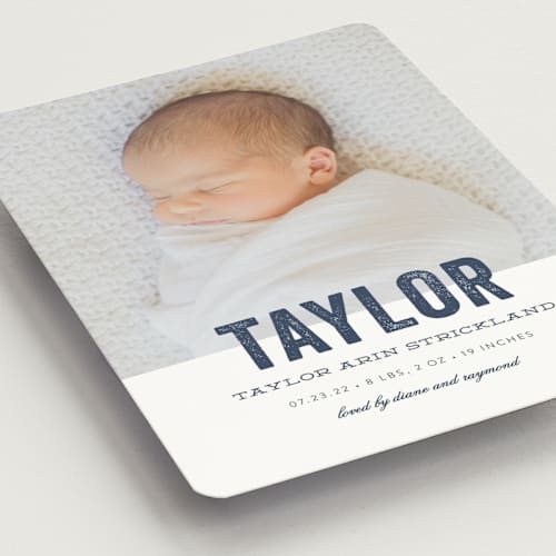 This is a marine birth announcement magnets with standard by Sara Hicks Malone called statement printing on magnet paper in magnet