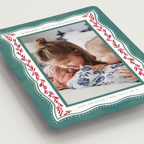 This is a holly birth announcement magnets with standard by Chris Griffith called baby frame printing on magnet paper in magnet
