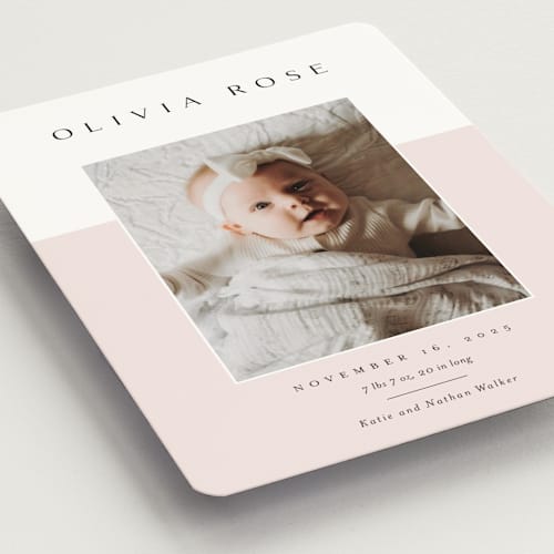 This is a peony birth announcement magnets with standard by Kasia Labocki called cherished printing on magnet paper in magnet