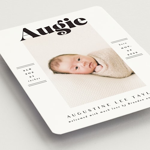 This is a ash birth announcement magnets with standard by Alethea and Ruth called bold name frame printing on magnet paper in magnet