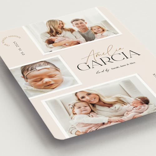 This is a blush birth announcement magnets with standard by Elan Studio called meet our baby printing on magnet paper in magnet