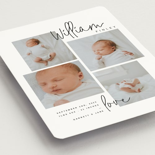 This is a onyx birth announcement magnets with standard by Lindsay Stetson Thompson called overjoyed script printing on magnet paper in magnet