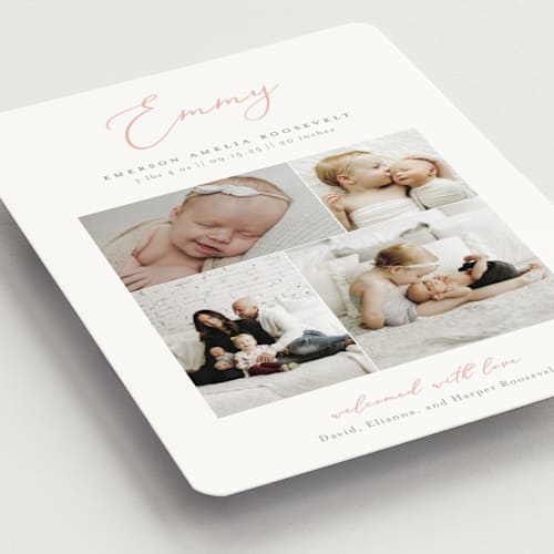 This is a blush birth announcement magnets with standard by Sarah Brown called namely printing on magnet paper in magnet