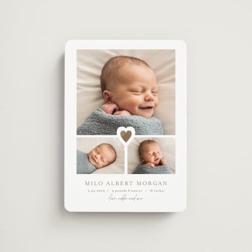 This is a fawn birth announcement magnets with foil pressed by Jen Tips called our little sweetheart printing on magnet paper in magnet