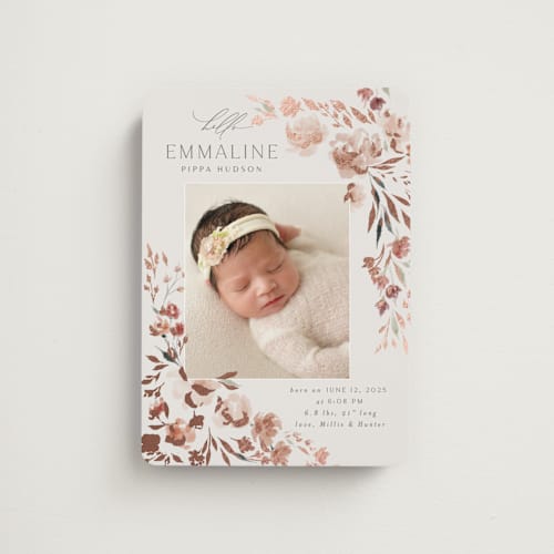 This is a rose birth announcement magnets with foil pressed by Nicoletta Savod called grace printing on magnet paper in magnet