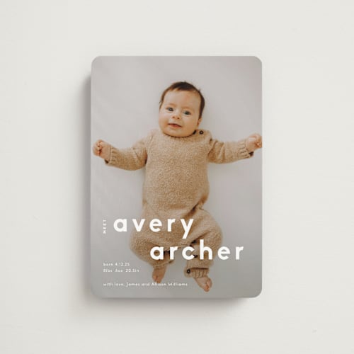 This is a moon birth announcement magnets with standard by Robin Ott called modern name printing on magnet paper in magnet