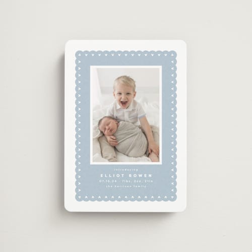 This is a chambray birth announcement magnets with standard by Lea Delaveris called mickey fabric frame printing on magnet paper in magnet