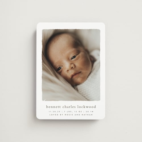 This is a chestnut birth announcement magnets with standard by Ekko Studio called rustic printing on magnet paper in magnet