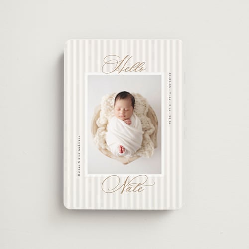 This is a sand birth announcement magnets with standard by Gwen Bedat called sweet stripes printing on magnet paper in magnet