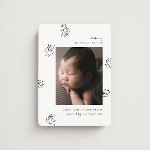 This is a lily of the valley birth announcement magnets with standard by Pixel and Hank called the flora printing on magnet paper in magnet