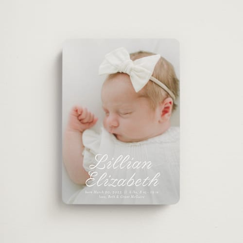 This is a cotton birth announcement magnets with standard by Megan Davis called georgette printing on magnet paper in magnet