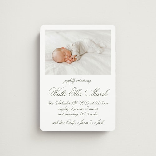 This is a fern birth announcement magnets with standard by Megan Davis called walden printing on magnet paper in magnet