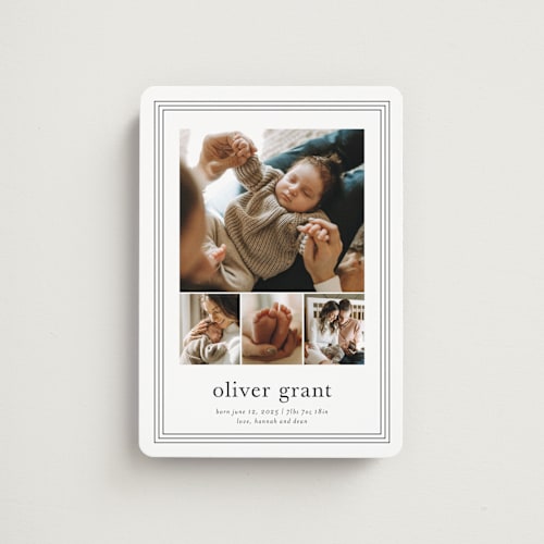 This is a cotton birth announcement magnets with standard by Stacey Meacham called classy frame printing on magnet paper in magnet