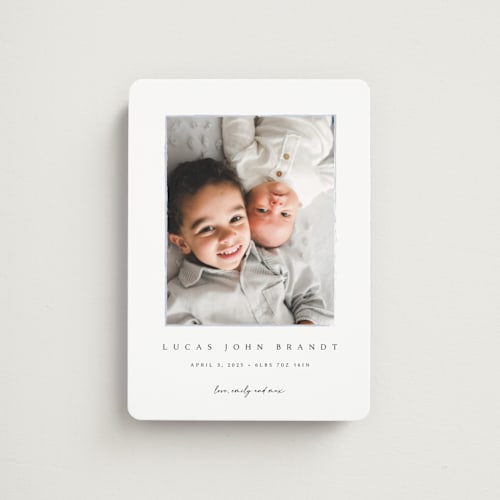 This is a shadow birth announcement magnets with standard by Kasia Labocki called border printing on magnet paper in magnet