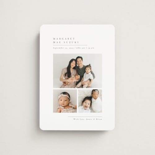 This is a onyx birth announcement magnets with standard by Meggy Masters called minimal triad printing on magnet paper in magnet