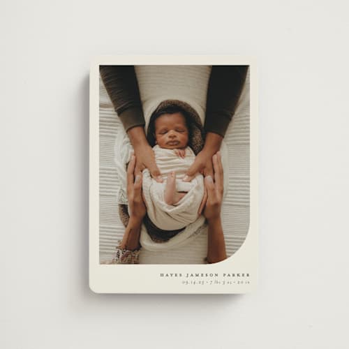 This is a almond birth announcement magnets with standard by Brianne Larsen called simple photo printing on magnet paper in magnet