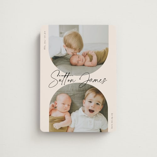 This is a ink birth announcement magnets with standard by Carolyn MacLaren called pals printing on magnet paper in magnet