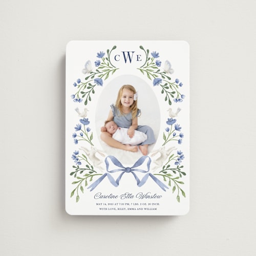 This is a bluebell birth announcement magnets with standard by Alice Nelen called floral forest friends printing on magnet paper in magnet