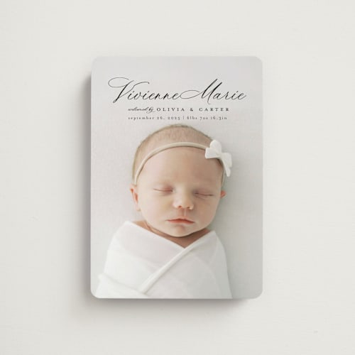 This is a noir birth announcement magnets with standard by Ashlee Townsend called enchanted love printing on magnet paper in magnet