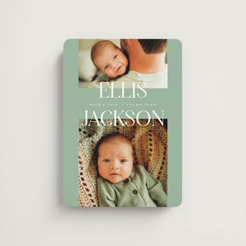 This is a aloe birth announcement magnets with standard by Pixel and Hank called double time printing on magnet paper in magnet