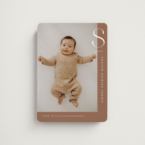 This is a rust birth announcement magnets with standard by Stacey Meacham called fresh air printing on magnet paper in magnet