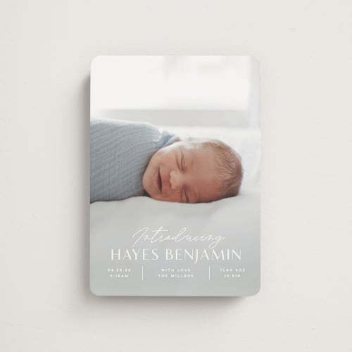 This is a snow birth announcement magnets with standard by Michelle Taylor called typographic mix printing on magnet paper in magnet