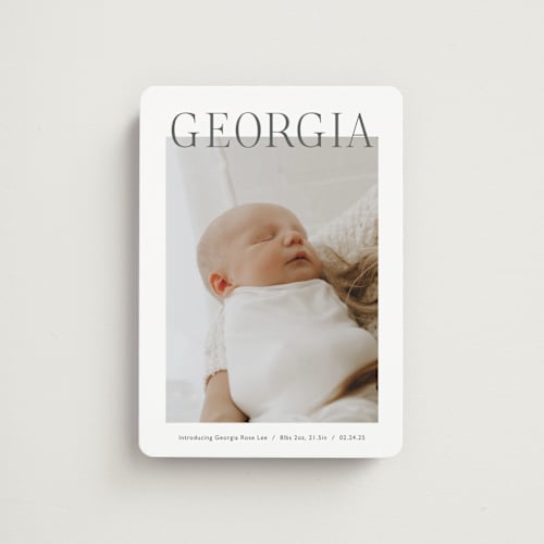 This is a ink birth announcement magnets with standard by Carolyn MacLaren called the chic side printing on magnet paper in magnet