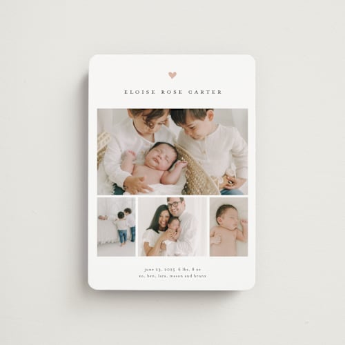 This is a rose birth announcement magnets with standard by Stacey Meacham called our whole heart printing on magnet paper in magnet