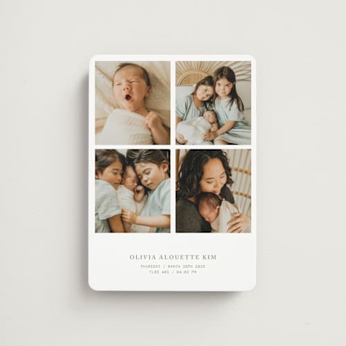 This is a snow birth announcement magnets with standard by Bramble Studio called love in a grid printing on magnet paper in magnet