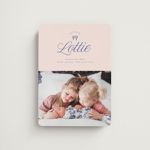 This is a petal birth announcement magnets with standard by Leia Matt called preppy little bow printing on magnet paper in magnet