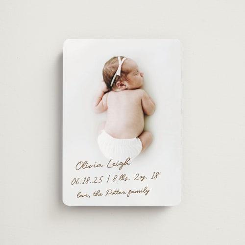 This is a bark birth announcement magnets with standard by AK Graphics called signed with love printing on magnet paper in magnet