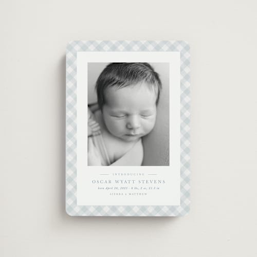 This is a sky birth announcement magnets with standard by Lea Delaveris called checked printing on magnet paper in magnet